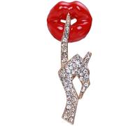 OUNONA Red Rhinestone Lip Brooch Pin for Women Metal Clothes Lapel Pin Scarf and Hat Decoration Accessory for Sweaters, Coats, and Suits