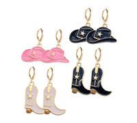 OUNONA Retro Cowgirl Boot and Hat Earrings for Women Lightweight Alloy Dangle Jewelry with Unique Drip Oil Finish Dangly Accessories for Holiday and Everyday Fashion