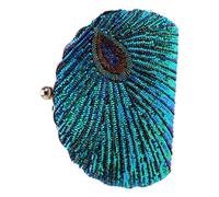 OUNONA Shell Shaped Beaded Clutch Bag Peacock Green Sturdy Sequin Evening Purse for Cocktail Parties Weddings Proms Women
