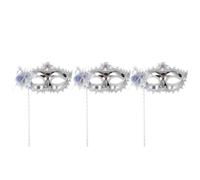 OUNONA Silver Crystal Comfortable to Wear with Creative Pattern Design 3pcs Half Face Halloween Mask Party Handheld Mask for Women for Venice Ball Party