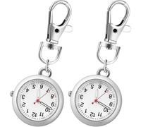 OUNONA Silver Stainless Steel Clip on Pocket Watch, 2 Pcs