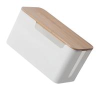 OUNONA Small Bamboo Wood Router Cable Management Box Lid, Cable Wire Case and Socket Storage Organizer for Home and Office Power Line Protection