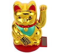 OUNONA Solar Powered Waving Cat Figurine Japanese Luck Wealth Statue with Automatic Arm Movement for Office Garden Party Home Decoration
