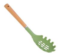 OUNONA Spaghetti Spoon Server Wooden Handle Silicone Pasta Fork with Toothed Edges Smooth Surface Metal Pasta Serving Utensil for Daily Kitchen Cooking Random Color