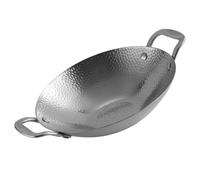 OUNONA Stainless Steel Dry Pot 9 Inch Dual Handles Practical Household Hot Pot for Korean BBQ and Camping Silver for Induction and Gas Stoves