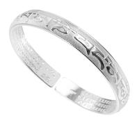 OUNONA Sterling Silver Buddha Bracelet Men's Heart Carved Cuff Bangle for Women and Men