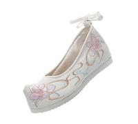 OUNONA Thick Soled Ethnic Silk Shoes for Women Comfortable Slope Heel Embroidered Hanfu Footwear Fine Workmanship for Performances Stylish Ancient Design White