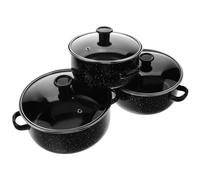 OUNONA Three Pieces Enamel Sauce Pot with Handle Vintage Cooking Pot Easy to Clean Versatile Coffee Colour for Kitchen and Cooking