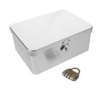 OUNONA Tinplate Storage Case Travel Cosmetics Box Retro Vintage Style Silver Metal Combination Lock Airtight Lid Decorative Jewelry Organizer for Desktop and Party Favor