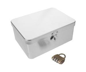 OUNONA Tinplate Storage Case Travel Cosmetics Box Retro Vintage Style Silver Metal Combination Lock Airtight Lid Decorative Jewelry Organizer for Desktop and Party Favor