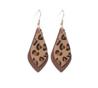 OUNONA Vintage Leopard Print Stud Earrings for Women, Genuine Leather Material, Brown Colour, Elegant Retro Style, for Home or Birthday Occasion, Two Pieces