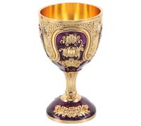 OUNONA Vintage Metal Mini Chalice Goblet Shot Glass, European Retro High Footed Liqueur Cup in Gold Purple for Home Bar, Ritual Holy Water and Whiskey Drinkware, 1pcs