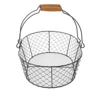 OUNONA Vintage Metal Wire Basket with Wood Handle, Grey Iron Storage Basket for Indoor Firewood, Kitchen Pantry, and Vegetable Organization, Rustic Farmhouse Style Shelf Container