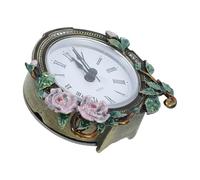 OUNONA Vintage Silent Movement Zinc Alloy Material Mini Table Clock with Enamel and Rhinestone Decoration Easy Cleaning, for Home Decor Or Room Decoration