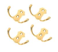 OUNONA Wall Storage Hooks with Simple Design for Hanging Clothes and Hats Zinc Alloy 4pcs Stylish Golden Double Hooks Practical Use for Bedroom and Kitchen Organization