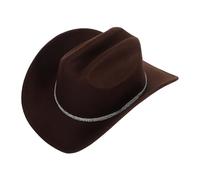 OUNONA Western Cowboy Felt Hat for Women Cowgirl Jazz Party Lightweight Breathable Headgear with Rhinestone Band Stylish Outdoor Festival Accessory for Summer Events Brown