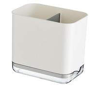 OUNONA White Plastic Cutlery Holder with Pouring Port Design and Dense Hole Drainage, Two Compartments Kitchen Chopsticks Drainer and Countertop Utensil Organizer for Efficient Kitchen