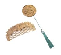 OUNONA Wooden Mirror Comb Kit, Portable Makeup Mirror Comb Set, Brown Wood, Chinese Style Carving, for Women and Female Friends