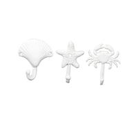 OUNONA Wrought Iron Decorative Wall Hooks Set 3pcs Vintage Rustic Crab Scallop Sea Star Design Single Coat and Hat Hooks for Entryway Bathroom Kitchen