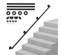 OUNUO Wall Handrail for Stairs Steps, Black Metal Industrial Pipe Staircase Handrail for Indoor Outdoor Wall Mount Support, Wall Hand Railing,Safety Handle (Black, 300cm)