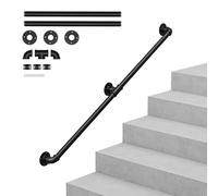 OUNUO Wall Handrail for Stairs Steps, Black Metal Industrial Pipe Staircase Handrail for Indoor Outdoor Wall Mount Support, Wall Hand Railing,Safety Handle (Black, 200cm)