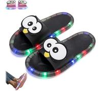 OUOAENR LED Light Up Slippers for Women, Motion Activated Glowing Slides with 7-Color Changing Lights, Thickened Cloud Cushion Recovery Shoes, Non-Slip House Slippers for Ladies (Black, Sizes 38-39)