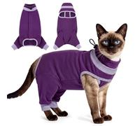 OUOBOB Cat Recovery Suit with Hind Legs, Soft Spay Recovery Suit for Female Cats, Kitten Onesie for Cats After Surgery, Anti-Licking Abdominal & Hind Leg Wound Protector, Cone Alternative - Purple S