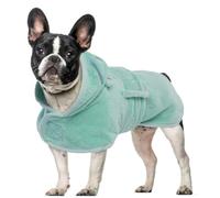 OUOBOB Dog Drying Coat, Bathrobe for Drying Dogs, Green Dog Towels for Medium Dogs, Microfibre Robe Super Absorbency with Hood & Adjustable Belly Straps for Frenchie, Beagle, Boston Terrier M