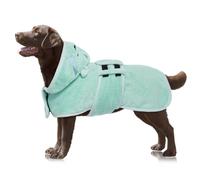 OUOBOB Dog Drying Coat, Bathrobe for Drying Dogs, Green Towels for Medium Dogs, Microfibre Dog Robe Super Absorbency with Hood & Adjustable Belly Straps for Frenchie, Beagle, Boston Terrier L