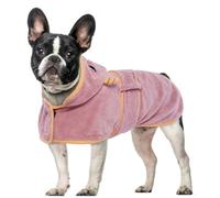 OUOBOB Dog Drying Coat, Bathrobe for Drying Dogs, Pink Towels for Medium Dogs, Microfibre Dog Robe Super Absorbency with Hood & Adjustable Belly Straps for Frenchie, Beagle, Boston Terrier M