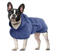 OUOBOB Dog Drying Coat, Bathrobe for Drying Dogs, Towels for Medium Dogs, Microfibre Dog Robe Super Absorbency with Hood & Adjustable Belly Straps for Frenchie, Beagle, Boston Terrier (Blue, L)