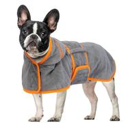 OUOBOB Dog Drying Coat, Dog Coat for Drying Dogs, Grey Dog Towels for Medium Dogs, Microfibre Dog Coat with Hood, Adjustable Belly Straps for Frenchie, Boston Terrier M