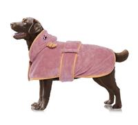 OUOBOB Dog Drying Coat - Microfibre Robe with Super Absorbency, Hood & Adjustable Straps for Medium Dogs - Pink - Frenchie, Beagle, Boston Terrier L