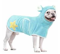 OUOBOB Dog Drying Coat with Hood, Super Absorbent Dog Towel Robe for Quick Dry After Bath, Soft Pet Bathrobe for Dogs, Magic Sticker & Belly Strap All-Season Dressing Gown Blue S