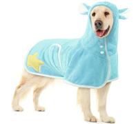 OUOBOB Dog Drying Coat with Hood, Super Absorbent Dog Towel Robe for Quick Dry After Bath, Soft Pet Bathrobe for Dogs, Magic Sticker & Belly Strap All-Season Dressing Gown Blue XL