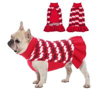 OUOBOB Dog Jumper for Female, Knitted Dog Sweater Dress, Foldable High Neck & Back Leash Hole, Soft & Stretchy Winter Knitwear for Bull Terrier, Bulldogs, Red, L