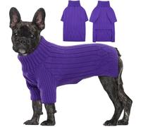 OUOBOB Dog Jumper for Large Dogs, Turtleneck Thick Warm Sweatshirt, Christmas Outfit, Pet Clothes for Girl Boy, Fall Knit Pitbulls (Purple L)