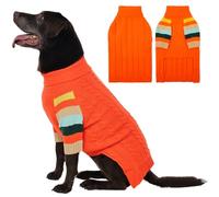 OUOBOB Dog Jumper Winter Warm Knitted | Turtleneck & Ribbed Cuffs,Colorful Striped Front Leg Sleeves | for Golden Retriever, Labrador, Rottweiler Orange 2XL
