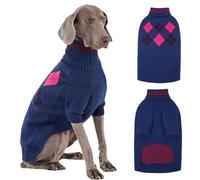 OUOBOB Dog Jumper Winter Warm Knitted with Turtleneck, Dog Sweater with Front Sleeves, Soft Stretchy Pyjamas for Cold Winter, City Walk, Christmas, Blue, XL