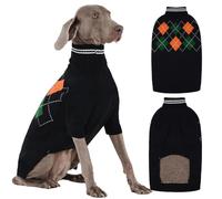 OUOBOB Dog Jumper Winter Warm Knitted with Turtleneck, Dog Sweater with Front Sleeves, Soft Stretchy Pyjamas for Cold Winter, City Walk, Christmas, Blue, XL