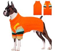OUOBOB Dog Jumper with High Neck & Striped Sleeves, Elastic & Breathable Sweater for Large Dogs, Easy On/Off Stretchy Cuffs, High Belly Cut, Warm Sweaters for Boxer, Great Dane, Orange 4XL