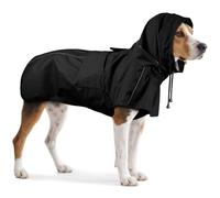 OUOBOB Dog Raincoat for Large Dogs with Hood, Dog Waterproof Coat with Reflective Strips, Leash Hole for Rain, Snow, Windy Weather & Outdoor Walking, Camping, Hiking - Black, L