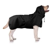 OUOBOB Dog Raincoat for Large Dogs with Hood, Waterproof Lightweight Reflective Dog Jacket with Leash Hole, Windproof Coat for Rain Snow Windy Weather Outdoor Walking Camping Hiking - Black, 3XL