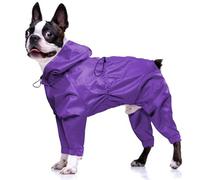 OUOBOB Dog Raincoat, Raincoats for Large Dogs, Dog Rain Jacket with Clear Hooded, Waterproof Poncho Snow-Proof Vest Rainwear, Rain Clothes Apparel with Leash Hole Pitbull Purple L