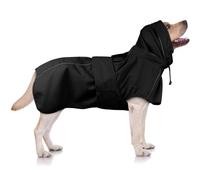 OUOBOB Dog Raincoat XXL, Waterproof Dog Raincoats for Large Dogs with Hood, Leash Hole, Reflect Strips, Ideal for Labrador & Golden Retriever, German Shepherd, Boxer, Rottweiler & Doberman - Black