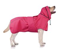 OUOBOB Dog Raincoat XXL, Waterproof Dog Raincoats for Large Dogs with Hood, Leash Hole, Reflect Strips, Ideal for Labrador & Golden Retriever, German Shepherd, Boxer, Rottweiler & Doberman - Pink
