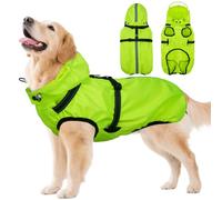 OUOBOB Dog Raincoats for Large Dogs with Hood, Waterproof Dog Rain Jacket with Adjustable Built-in Harness & Back Zipper, Reflective Strip, for Rainy Walks, Muddy Roads - Fluorescent Green XXXL
