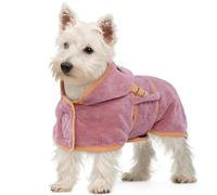 OUOBOB Drying Coat, Bathrobe for Dogs, Pink Towel for Small Breeds, Microfibre Robe With Hood & Adjustable Belly Straps - Dachshund, Yorkie, Chihuahua S