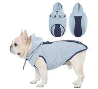 OUOBOB Fleece Dog Sweater - Stretch Warm Dog Fleece Jacket Vest Sweatshirt with Hood, Leash Hole, Sleeveless & Reflective - Soft Pullover Hoodie for Medium Large Dogs, Fall & Winter Walks - Blue M