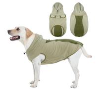 OUOBOB Fleece Dog Sweater - Stretch Warm Dog Fleece Jacket Vest Sweatshirt with Hood, Leash Hole, Sleeveless & Reflective - Soft Pullover Hoodie for Medium Large Dogs, Fall & Winter Walks - Green XXL